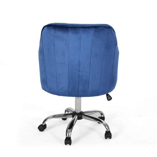  Great Deal Furniture Cassandra Glam Velvet Home Office Chair with Swivel Base, Navy Blue and Silver Finish