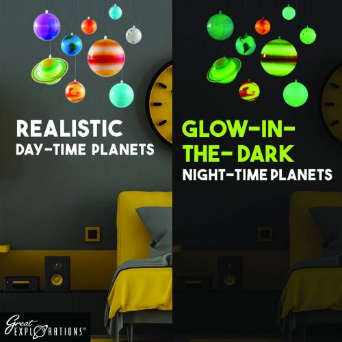  Great Explorations 3-D Solar System Glow In The Dark Ceiling Hanging Kit 3D Planets and Star Stickers Create the Milky Way Teach Science STEM, Multicolor (UG-19862)