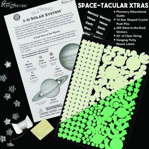  Great Explorations 3-D Solar System Glow In The Dark Ceiling Hanging Kit 3D Planets and Star Stickers Create the Milky Way Teach Science STEM, Multicolor (UG-19862)