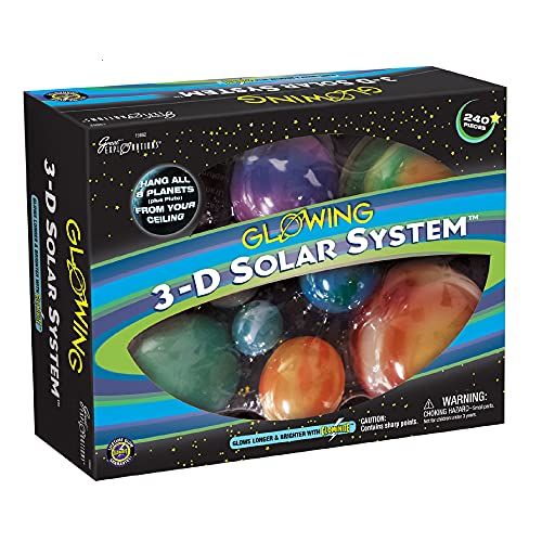  [아마존베스트]Great Explorations 3-D Solar System Glow In The Dark Ceiling Hanging Kit 3D Planets and Star Stickers Create the Milky Way Teach Science STEM, Multicolor (UG-19862)