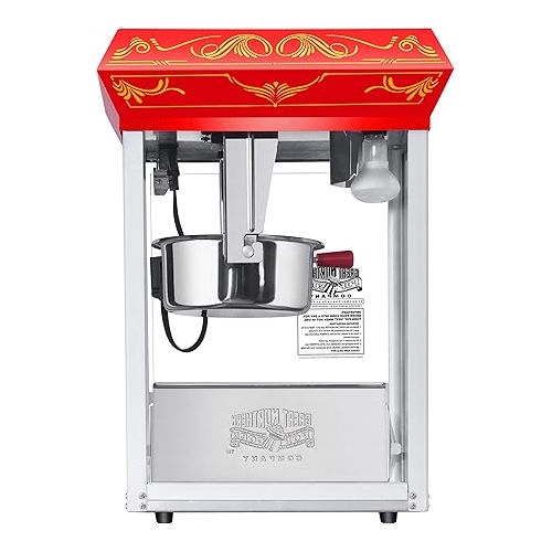  Good Time Popcorn Machine - 3-Gallon Popper with Steel Kettle, Old Maids Drawer, Warming Tray, and Scoop for Home by Great Northern Popcorn (Red)