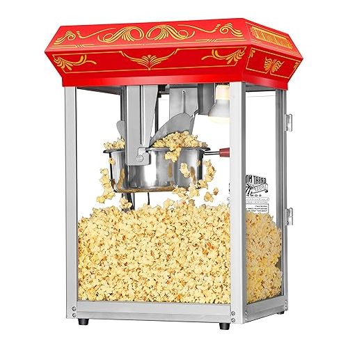  Good Time Popcorn Machine - 3-Gallon Popper with Steel Kettle, Old Maids Drawer, Warming Tray, and Scoop for Home by Great Northern Popcorn (Red)