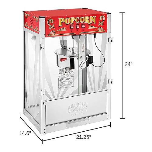  Midway Marvel Countertop Popcorn Machine - 7 Gallon Popper - 16oz Kettle, Old Maids Drawer, Warming Tray, Scoop by Great Northern Popcorn (Red)