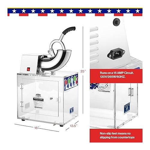  Great Northern Popcorn Polar Blast Snow Cone Machine Acrylic Crushed Maker Grinds Up to 500lbs of Ice Per Hour for Parties, Events