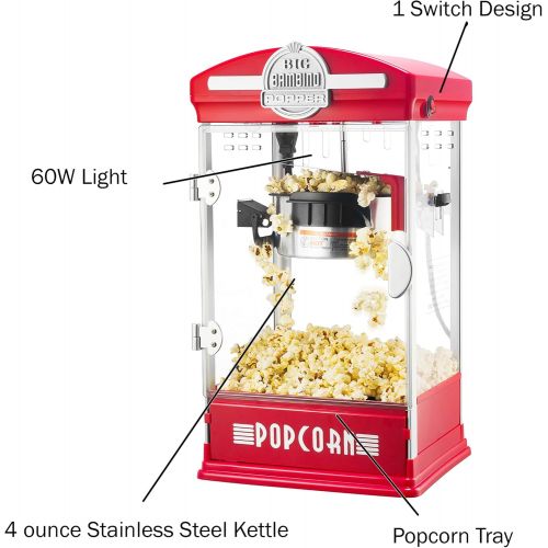  Great Northern Popcorn Company Great Northern Popcorn Big Bambino Popcorn Machine - Old Fashioned Popcorn Maker with 4-Ounce Kettle, Measuring Cups, Scoop and Serving Cups (Red), 10.8 x 9.7 x 19.5