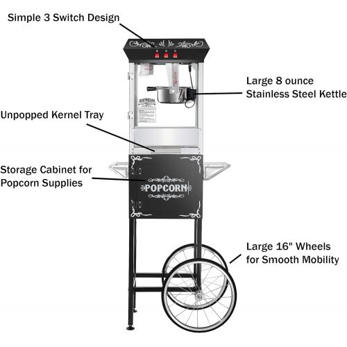  Great Northern Popcorn Company Great Northern Popcorn Black 8 oz. Ounce Foundation Vintage Style Popcorn Machine and Cart