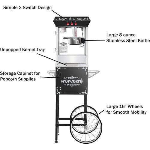  [아마존베스트]Great Northern Popcorn Company Great Northern Popcorn Black 8 oz. Ounce Foundation Vintage Style Popcorn Machine and Cart