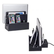 Great Useful Stuff Black Leatherette SMART Multi-Device Charging Station with USB+AC Power Hub