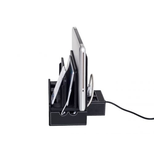 Great Useful Stuff Black Leatherette SMART Multi-Device Charging Station with USB+AC Power Hub