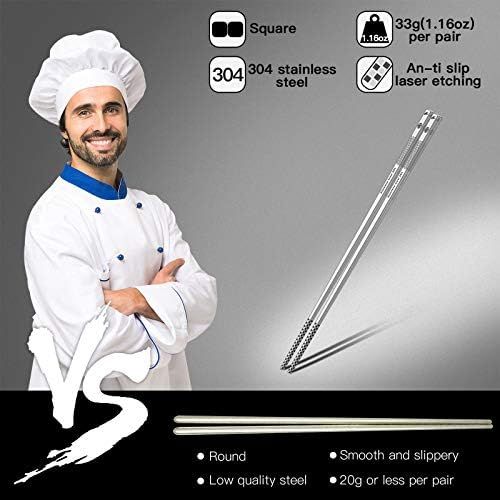  [아마존베스트]Greatamzor Metal Chopsticks Reusable 18/8 Stainless Steel Chopsticks Multipack Dishwasher Safe Chop Sticks Cute Laser Engraved Non-slip Japanese Korean Chopstick for Cooking Eating 9 1/4 Inch