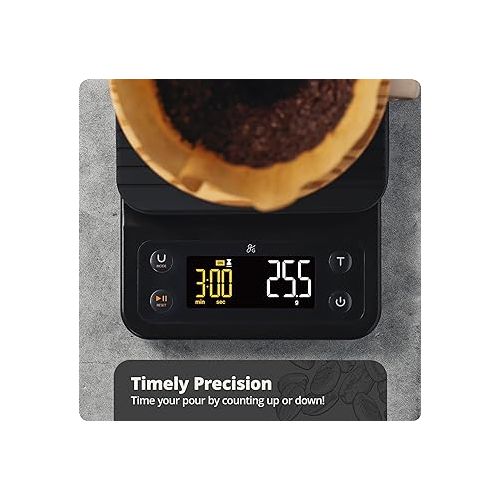  Greater Goods Digital Accurate Coffee Scale for Pour-Over Maker, with Timer (Onyx Black), A Father's Day Gift That Measures Up