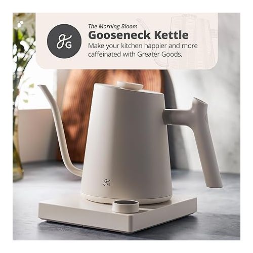  Greater Goods Electric Gooseneck Kettle - Perfect for Tea and Pour Over Coffee, 1200 Watt (Birch White)
