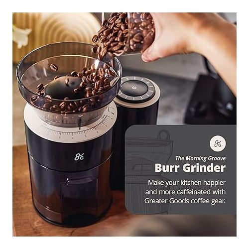  Greater Goods Burr Coffee Grinder with Built-in Coffee Scale, Onyx Black