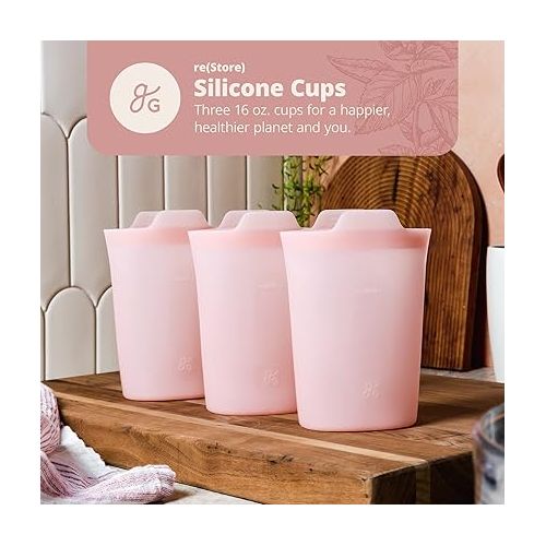  Greater Goods Reusable Silicone Containers for Food Storage, BPA- Free, Microwave, and Oven Safe, Pink, 16 Oz (1 Set of 3)