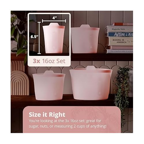  Greater Goods Reusable Silicone Containers for Food Storage, BPA- Free, Microwave, and Oven Safe, Pink, 16 Oz (1 Set of 3)