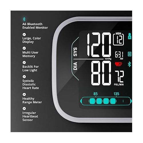  Greater Goods Premium Digital Bluetooth Blood Pressure Monitor for Home Use, Multicolor Large Screen, Black
