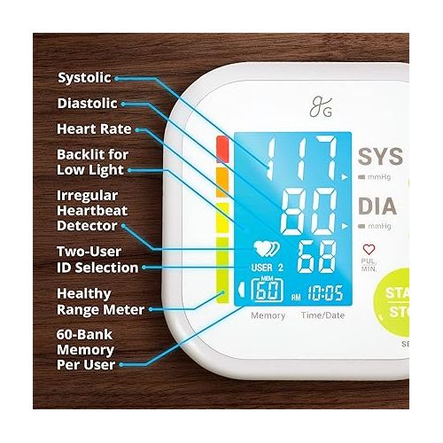  Greater Goods Blood Pressure Monitor - Complete BP Machine Kit with Wall Adapter and Premium Comfort Cuff, Designed in St. Louis