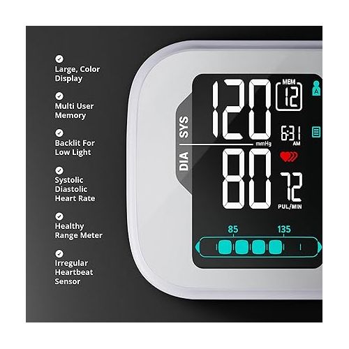  Greater Goods Premium Blood Pressure Monitor, Upper Arm with Large Backlit LCD, White