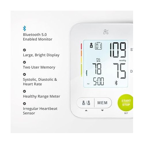  Greater Goods Bluetooth Blood Pressure Monitor for Home Use, Upper Arm BP Monitor with Balance Health App