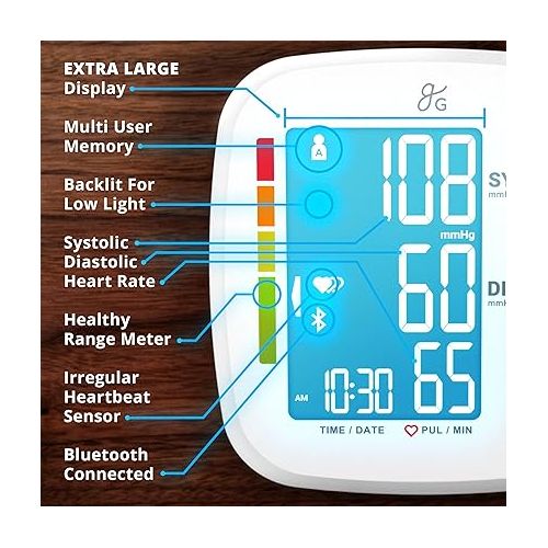  Greater Goods Bluetooth Blood Pressure Monitor with Upper Arm Cuff, BP Meter with Large Display, Tubing and Device Bag Included