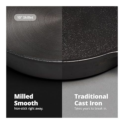  Greater Goods Cast Iron Skillet 10-Inch Pan, Cook Like a Pro with Smooth Milled, Organically Pre-Seasoned Skillet Surface