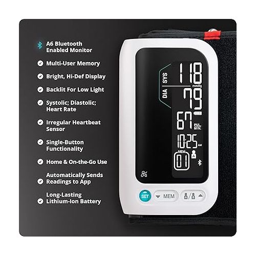  Greater Goods Bluetooth Blood Pressure Monitor with Automatic Upper Arm Cuff, App-Enabled for iOS and Android