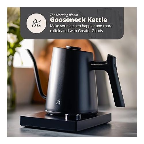  Greater Goods Electric Gooseneck Kettle with a Counterbalanced Handle, 1200 Watt (Onyx Black), A Gift for Dad to Master the Art of Brewing