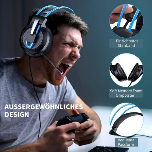  [아마존베스트]Greatever Headset PC, Gaming Headset PS4 Xbox Headset with Noise Cancelling Microphone, Bass Surround Sound, Headphones for PC Mac Laptop iPad iPod Smartphone (Blue)