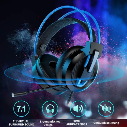  [아마존베스트]Greatever Headset PC, Gaming Headset PS4 Xbox Headset with Noise Cancelling Microphone, Bass Surround Sound, Headphones for PC Mac Laptop iPad iPod Smartphone (Blue)
