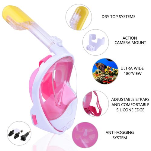  Greatever Newest Version Snorkel Mask Foldable 180 Panoramic View Free Breathing Full Face Snorkeling Mask with Detachable Camera Mount, Dry Top Set Anti-Fog Anti-Leak for Adults &