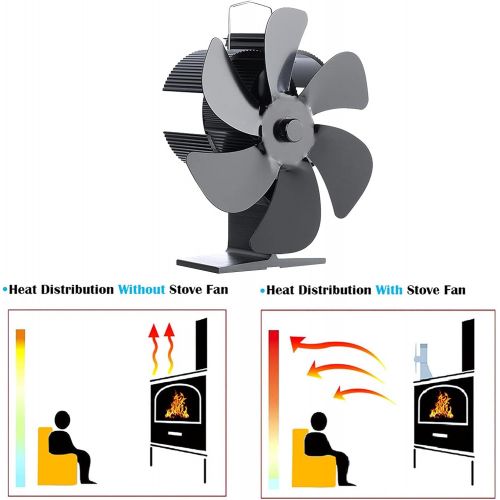  Greatown 6 Propeller Stove Fan Heat Powered Wood/Log Burner Fan, Eco Friendly Heat Circulation Fireplace Fan Silent Efficient Heat Distribution Fan(Black)