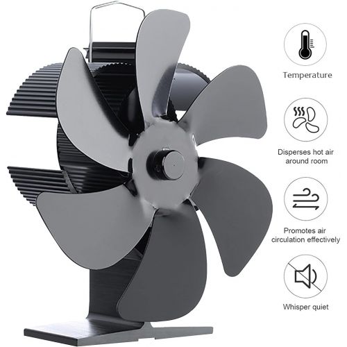  Greatown 6 Propeller Stove Fan Heat Powered Wood/Log Burner Fan, Eco Friendly Heat Circulation Fireplace Fan Silent Efficient Heat Distribution Fan(Black)