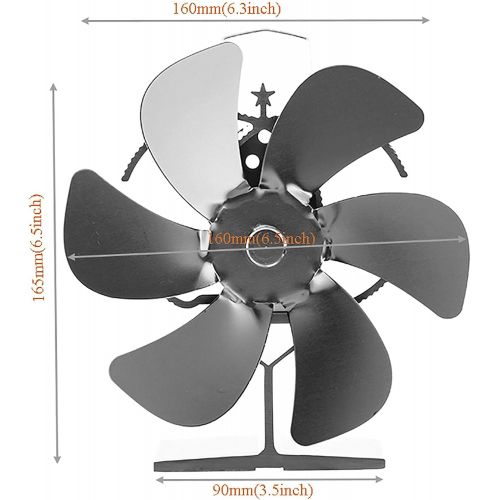  Greatown 6 Propeller Stove Fan Heat Powered Wood/Log Burner Fan, Eco Friendly Heat Circulation Fireplace Fan Silent Efficient Heat Distribution Fan(Black)