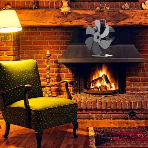  Greatown 6 Propeller Stove Fan Heat Powered Wood/Log Burner Fan, Eco Friendly Heat Circulation Fireplace Fan Silent Efficient Heat Distribution Fan(Black)