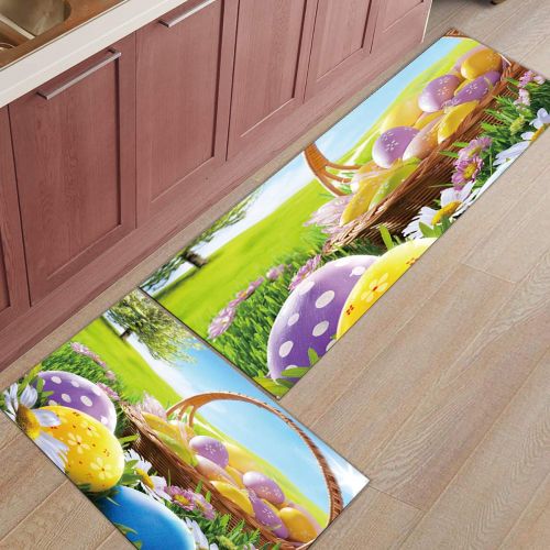  Greday Kitchen Rugs, Non Slip Mat Kitchen Rug Set 2 Piece Happy Easter 15.7x23.6+15.7x47.2