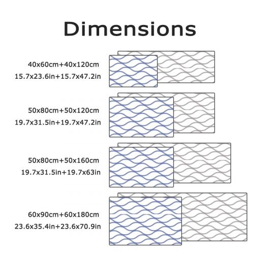  Greday Kitchen Rugs, Non Slip Mat Kitchen Rug Set 2 Piece Modern Geometric Pattern - White and Blue 19.7x31.5+19.7x63