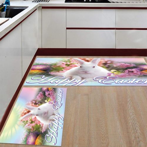  Greday Kitchen Rugs, Non Slip Mat Kitchen Rug Set 2 Piece Happy Easter Rabbit 15.7x23.6+15.7x47.2