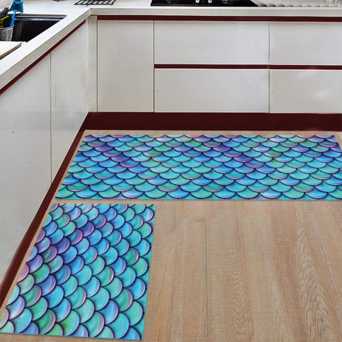  Greday Kitchen Rugs, Non Slip Mat Kitchen Rug Set 2 Piece Fish Scale 19.7x31.5+19.7x63