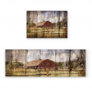 Greday Kitchen Rugs, Non Slip Mat Kitchen Rug Set 2 Piece Farm House Picture on Vintage Wood Country Style 19.7x31.5+19.7x63