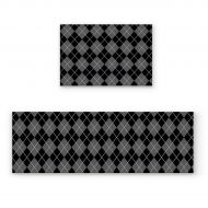 Greday Kitchen Rugs, Non Slip Mat Kitchen Rug Set 2 Piece Black Gray Lattice Diamond Pattern 15.7x23.6+15.7x47.2