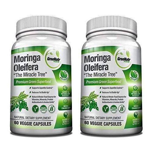  GreeNatr Pure Moringa Oleifera Leaf Extract Capsules * 100% NATURAL Premium Green Superfood * Natural Weight Loss Supplement + Energy & Metabolism Booster + Mood, Memory & Focus Enhancer (1