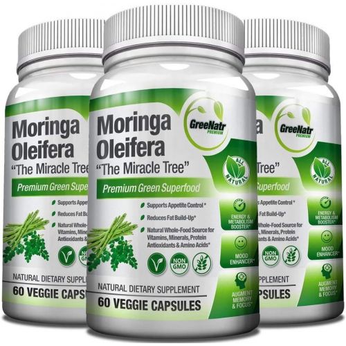  GreeNatr Pure Moringa Oleifera Leaf Extract Capsules * 100% NATURAL Premium Green Superfood * Natural Weight Loss Supplement + Energy & Metabolism Booster + Mood, Memory & Focus Enhancer (1