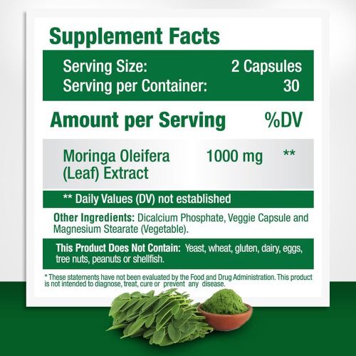  GreeNatr Pure Moringa Oleifera Leaf Extract Capsules * 100% NATURAL Premium Green Superfood * Natural Weight Loss Supplement + Energy & Metabolism Booster + Mood, Memory & Focus Enhancer (1