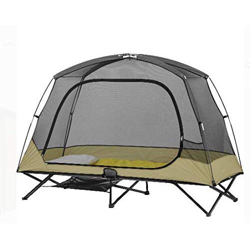  Green Ozark Trail One-Person Cot Tent bundle with Ozark Trail Quad Folding Table with Cup Holders, Gray