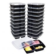 Meal Prep Containers 3 Compartment with Lids By Green Direct - Food Storage Bento Box | BPA Free | Stackable | Lunch Boxes Great for Takeout/Portion Control / 21 day fix or To Go P