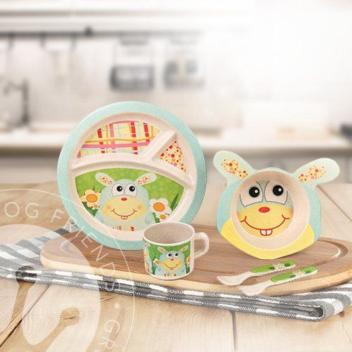  Green Frog Bamboo Kids Meal Set | Plate Set | Toddler Dinner Set | Eco-Friendly Bamboo Dishes | Food-Safe Feeding...