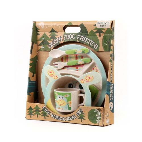  Green Frog Bamboo Kids Meal Set | Plate Set | Toddler Dinner Set | Eco-Friendly Bamboo Dishes | Food-Safe Feeding...