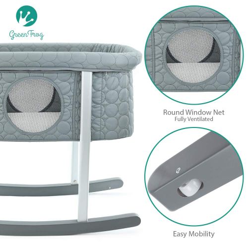  Green Frog Baby Bassinet Cradle Includes Gentle Rocking Feature, Great for Newborns and Infants Safe Mattress...