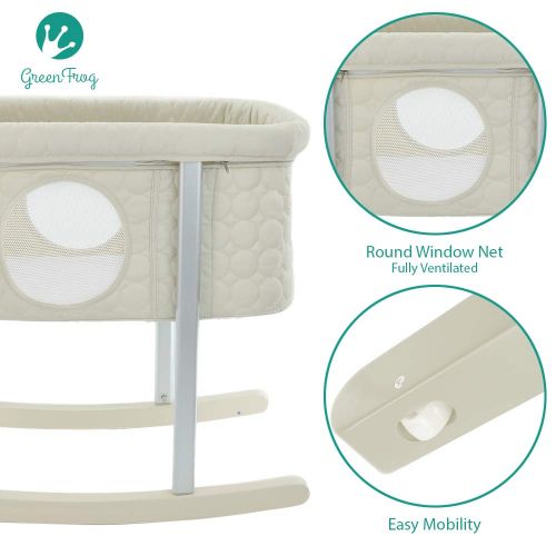  Green Frog Baby Bassinet Cradle Includes Gentle Rocking Feature, Great for Newborns and Infants Safe Mattress...