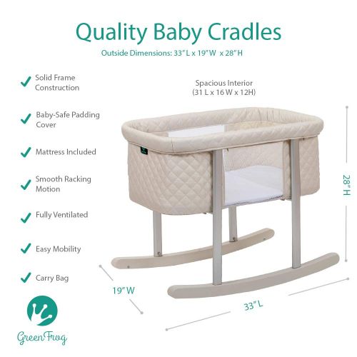  Green Frog Baby Bassinet Cradle Includes Gentle Rocking Feature, Great for Newborns and Infants Safe Mattress...